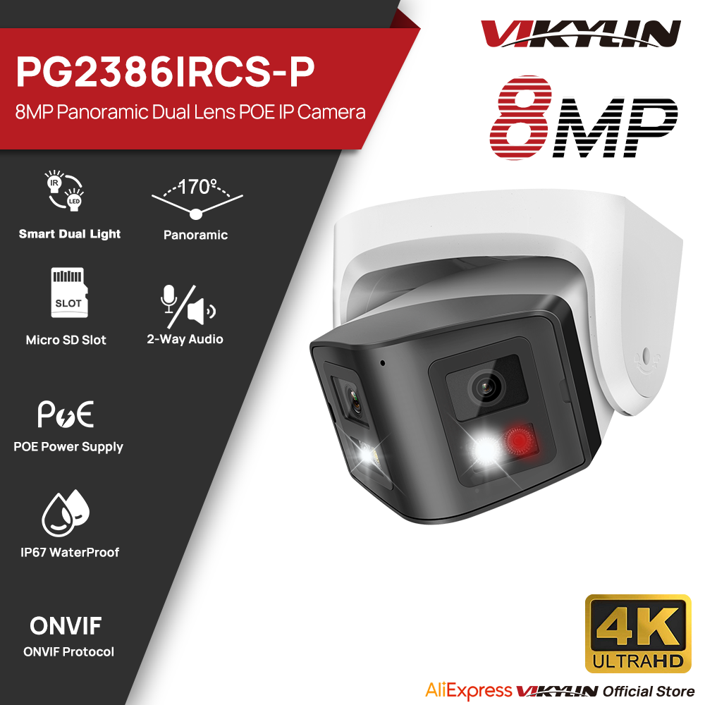 Pan Tilt Bracket - Vikylin 8MP パノラマスマートデュアルライトIPカメラ 双方向通話 CCTV POEセキュリティカメラ